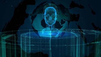 Wall Mural - Digital Futuristic Artificial Intelligence Hologram with Earth Background and Blue Hues