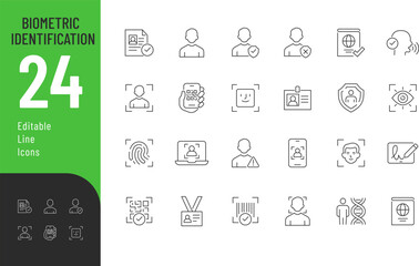 
Biometric Identification line Editable Icons set. Vector illustration in modern thin line style of personal data related icons: biometric, barcode, passport, and more. 