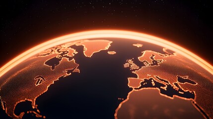 Wall Mural - the image showcases a digital rendering of the earth, illuminated with a vibrant orange glow, set ag