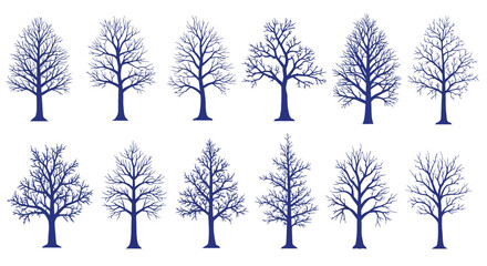 Collection of bare winter trees in various shapes and sizes perfect for seasonal designs