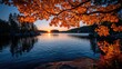 © Aneka - Autumn sunset over a calm lake, framed by vibrant foliage