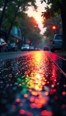 Wall Mural - Vibrant rainbow colors reflected on a wet, glistening surface after a summer rain shower The spectrum of light creates a captivating display of nature's beauty , clouds, reflection, hues