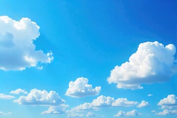 Wall Mural - Vibrant blue sky filled with fluffy white cumulus clouds on a perfect sunny day Ideal for backgrounds, travel, and weather-related projects Shot at midday with maximum sunlight , outdoor, spacious