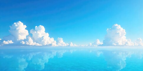 Wall Mural - Vast expanse of azure sky, fluffy white clouds drift lazily across the horizon, a tranquil and peaceful scene  Perfect for travel, serenity, or nature-themed projects ,  background,  white