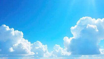 Wall Mural - Vast expanse of clear blue sky, fluffy white clouds scattered across a brilliant azure canvas, sunlight streaming through Perfect for backgrounds, travel, and nature themes , white, horizon, picture