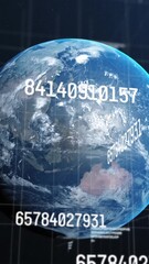 Wall Mural - Animation of numbers changing over earth in universe over grid on blue background