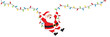 © dariachekman - Santa Claus hanging from Christmas lights. Holiday illustration on a transparent background.