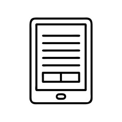 Simple outline icon of a tablet displaying text and buttons isolated on transparent background