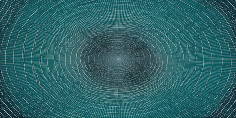 Abstract blue binary code pattern with swirling light waves, vector illustration.