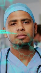 Wall Mural - animation of scientific data processing over male doctor