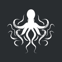 Wall Mural - Stylized illustration of an octopus with flowing tentacles on a dark background.