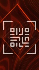 Wall Mural - Animation of qr code with light trails over red shapes on black background