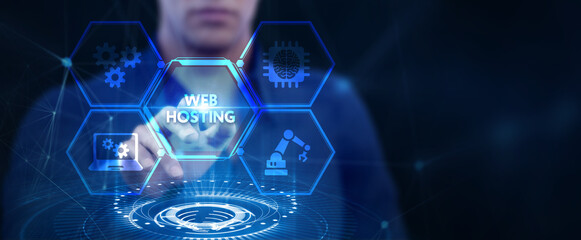 Web Hosting. The activity of providing storage space and access for websites. Business, modern technology, internet and networking concept.