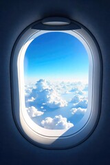 Wall Mural - A sleek, modern airplane cockpit window offers a breathtaking view of fluffy clouds and a vibrant blue sky  Perfect for travel, aviation, and freedom concepts ,  exploration,  panoramic,  flight deck