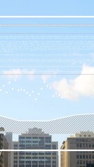 Wall Mural - Data analysis animation over cityscape with tall buildings and blue sky