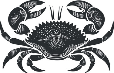 Wall Mural - Stylized black and white illustration of a crab showcasing its detailed features and claws.