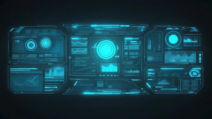 Futuristic interface displaying data and analytics with blue glow in a high-tech environment