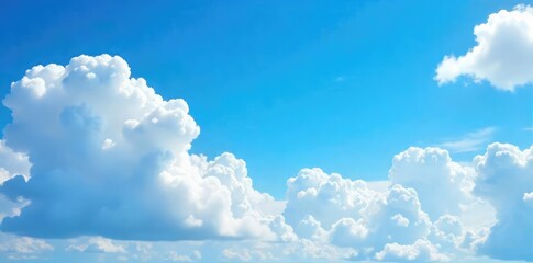 Wall Mural - Vast expanse of fluffy white cumulus clouds drifting lazily across a brilliant azure sky, a perfect summer day scene , above, dreams, fresh
