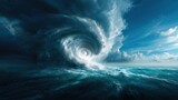 This stunning image depicts a colossal spiral wave emerging from a turbulent ocean, showcasing powerful forces of nature and the beauty of the ever-changing sea landscape.