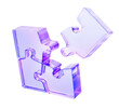 © marozhkastudio - 3d holographic glass morphism puzzle pieces. Purple gradient jigsaw game elements, connected group, assembly process. Crystal hologram blocks during connection, isolated render icon