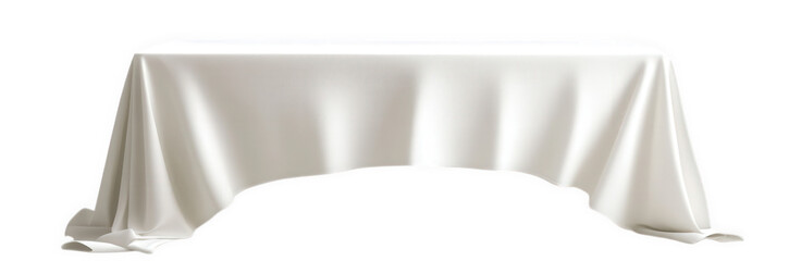 An elegant white tablecloth draped over a surface, creating a sense of sophistication and purity, isolated on transparent background, perfect for showcasing products or designs