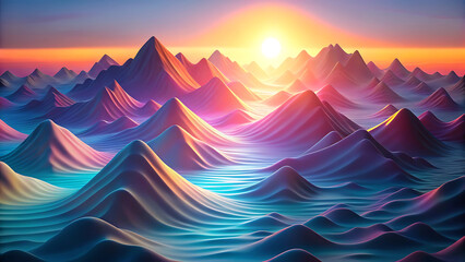 Wall Mural - Abstract Minimal Glowing Pastel Mountain Waves In Soft Gradient Digital Background  