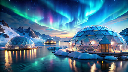 Wall Mural - Arctic Ice Floe Eco Retreat With Bio Engineered Ice Domes In Futuristic Landscape  