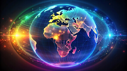 Wall Mural - Digital Abstract Glowing Globe With Vibrant World Map In Futuristic Cyber Design  