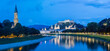 Salzburg - The panorama of old town and Evangelical Christus church. at dusk 