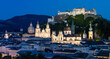 Salzburg - The old town with the castle at dusk.