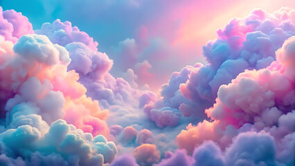 Wall Mural - Minimal abstract glowing clouds in soft pastel gradient skies