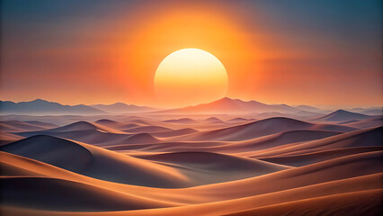Wall Mural - Minimal abstract sun rising over gradient desert horizon