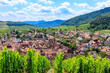 View of Riquewihr village with vineyard on a foreground. Alsace Wine Route, France