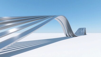 Modern abstract metallic structure with smooth curves and long shadows