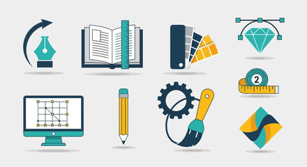 Modern flat design icon set for graphic creation, digital art, and creative development tools