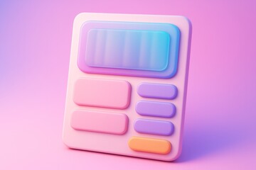 Colorful abstract calculator mockup with rounded buttons and screen on pink background, minimal product presentation concept with clean layout template. Ai generative