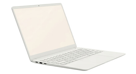 Isolated laptop computer with screen open, keyboard and touchpad ready for use, clean design