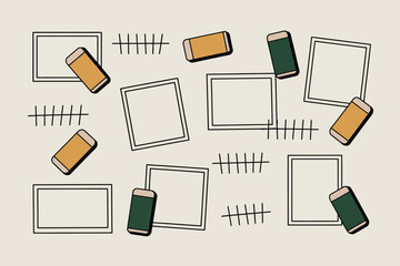 Illustration showing frames tally marks and rectangular objects scattered on a light background