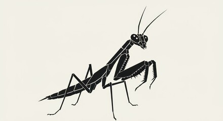 Silhouette of praying mantis insect arthropod on plain background