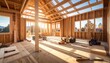 © Muzaki - Sunlit residential house framing bathed in golden hour light, a symbol of new beginnings