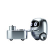 © Art_spiral - cute futuristic robot pushing modern luggage automation travel mascot isolated on transparent background
