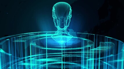 Wall Mural - Futuristic Holographic Human Head Display in Digital Blue Atmosphere