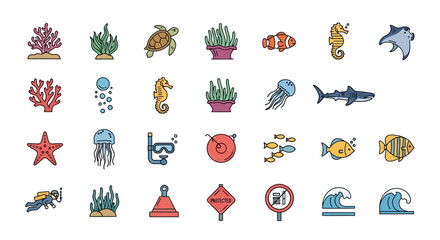 Naklejka na meble Underwater Sea Life Icons and Symbols Collection.