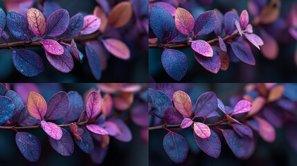 Close up shows decorative leaves on branch with textured detail. Use for marketing, web design, botanical concepts.