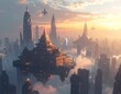 ancient temples float between skyscraper