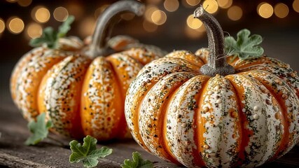 Wall Mural - Rustic Autumn Pumpkins with Bokeh Lighting for Harvest Decoration and Seasonal Design