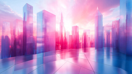 Abstract polygon building background. Futuristic unique contemporary glass wall architecture, 3d modern luxury exterior office building, geometric diamond shape design, city skyscraper landscape,
