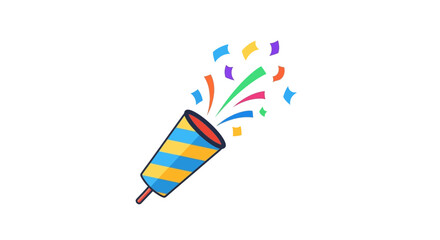 A colorful party popper exploding with confetti and streamers.