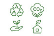 © Sonia - Eco icons set for sustainability and green living. Vector symbols for recycle, CO2 reduction, nature care, and eco friendly home. Environment and ecology concept line art.