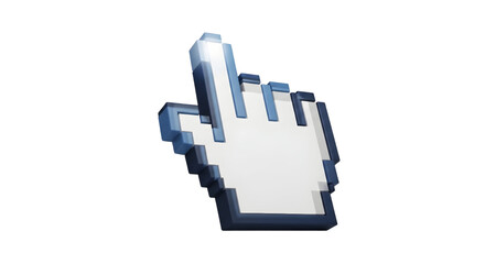 Hyperlink 3d hand cursor icon illustration Pixel hand with pointer finger isolated on white backgrond